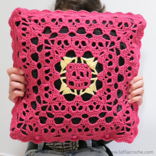 Housse de coussin au crochet motif cranes
