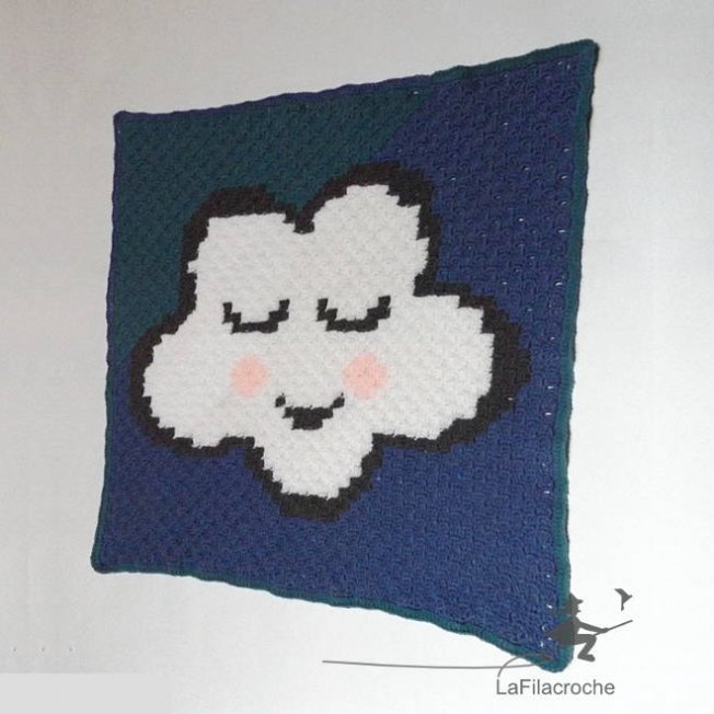 Couverture pixels au crochet motif nuage