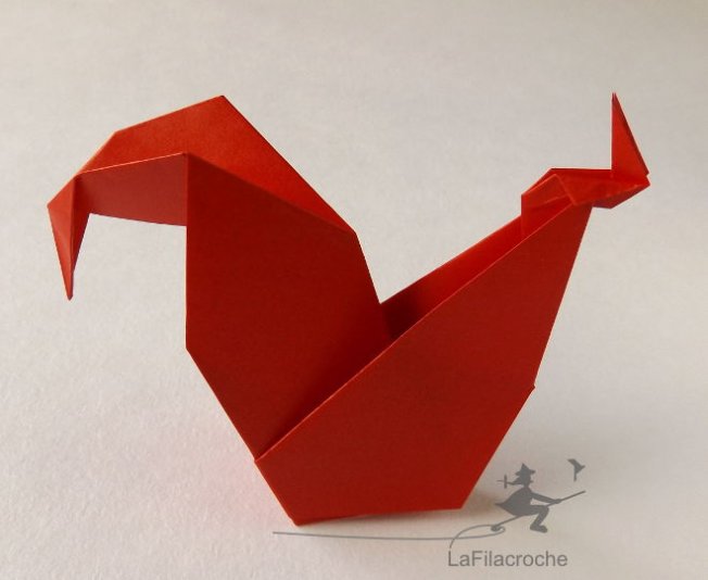 Coq en origami traditionnel