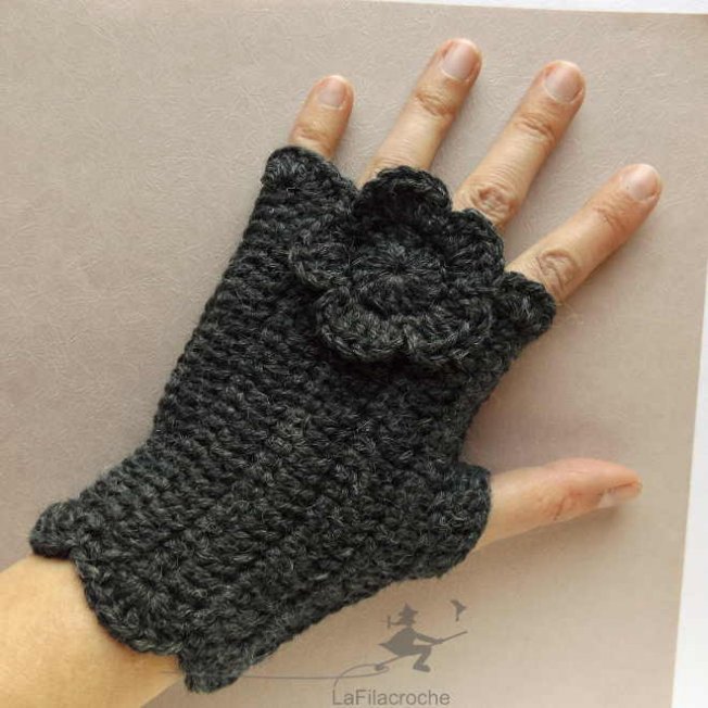 Mitaine en laine et alpaga au crochet