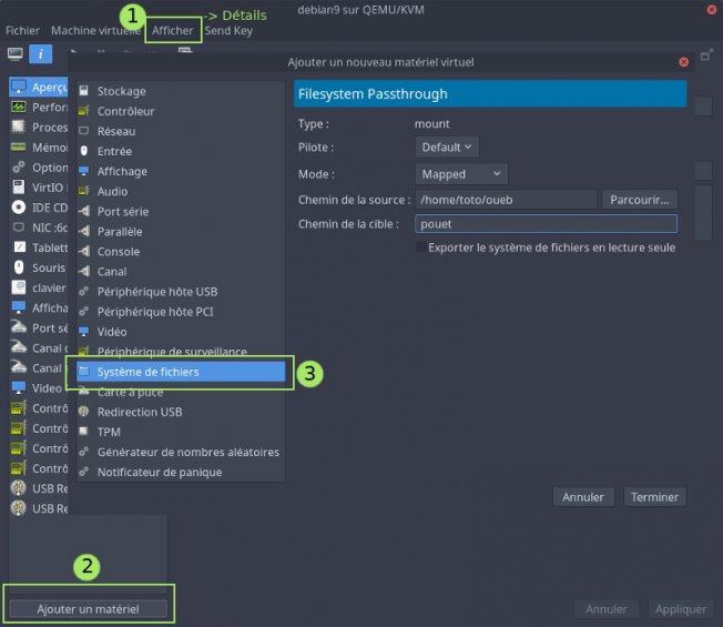 Capture écran virt manager filesystem passthrough