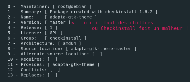 Capture écran checkinstall numéro de version