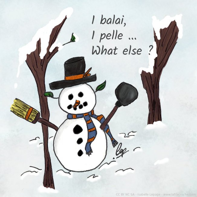 Dessin fait à l’arrache… Dessin bonhomme de neige avec un balai et une pelle