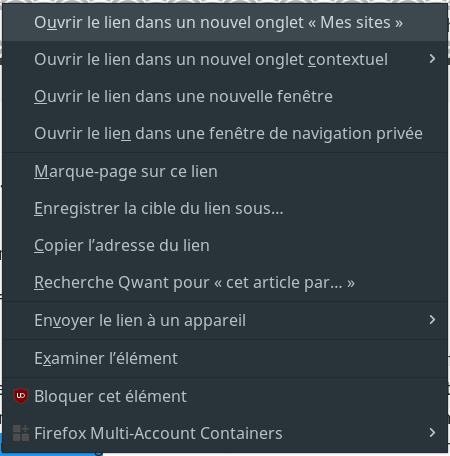 Capture ouvrir dans un nouvel onglet contextuel Firefox