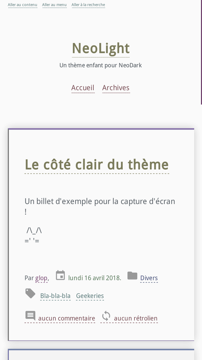 Capture écran thème neolight pour Dotclear