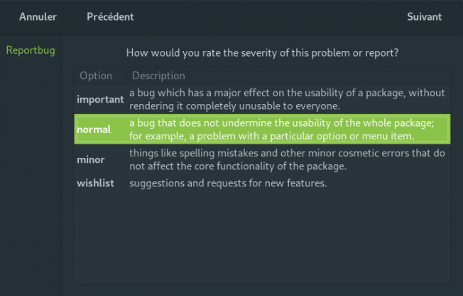 Capture reportbug debian 15