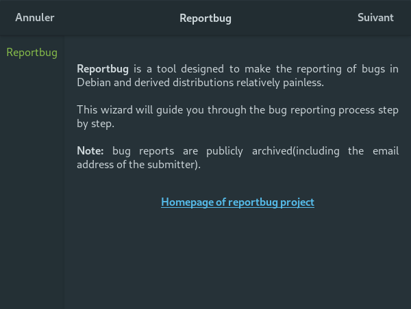 Capture reportbug debian 1