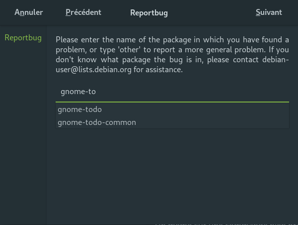 Pour l'exemple j'ai pris un paquet au hasard Capture reportbug debian 11
