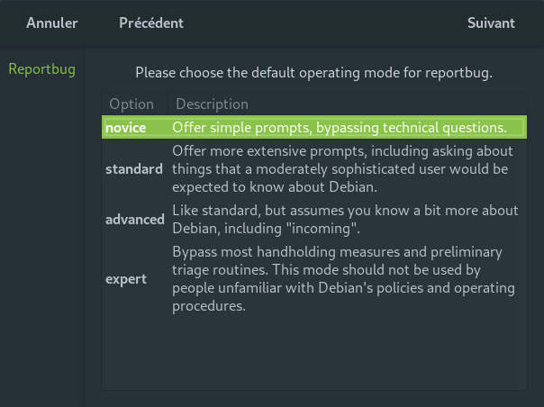 Capture reportbug debian 3