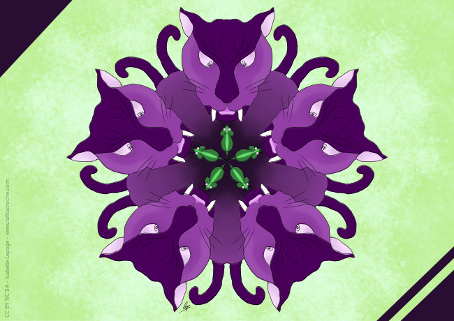 Mandala félins et souris dessiné avec Krita