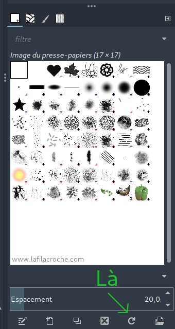 Capture du panneau des brosses GIMP