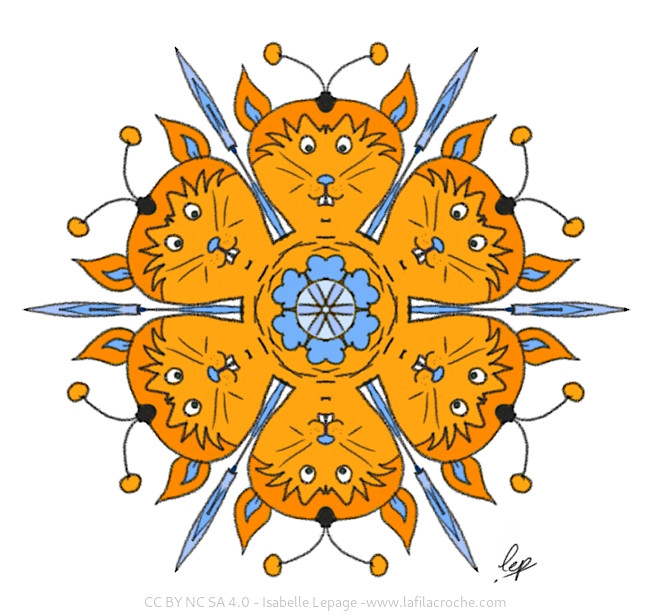 Dessin mandala représentant des bestioles bizarres