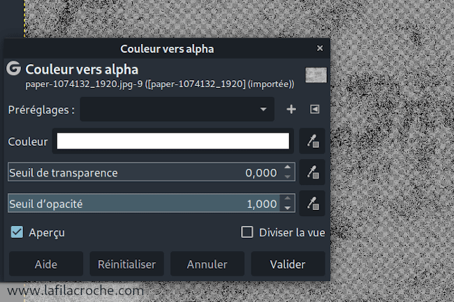 Capture d’écran de la transformation du blanc en transparent