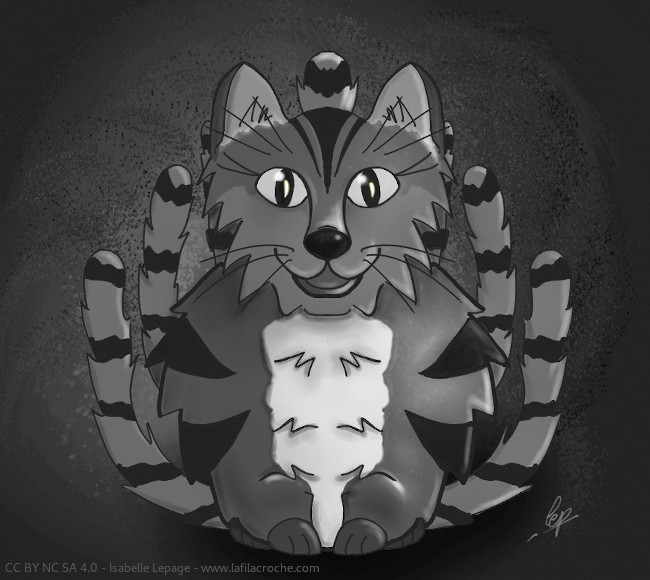 Dessin chat à sept queues en noir et blanc