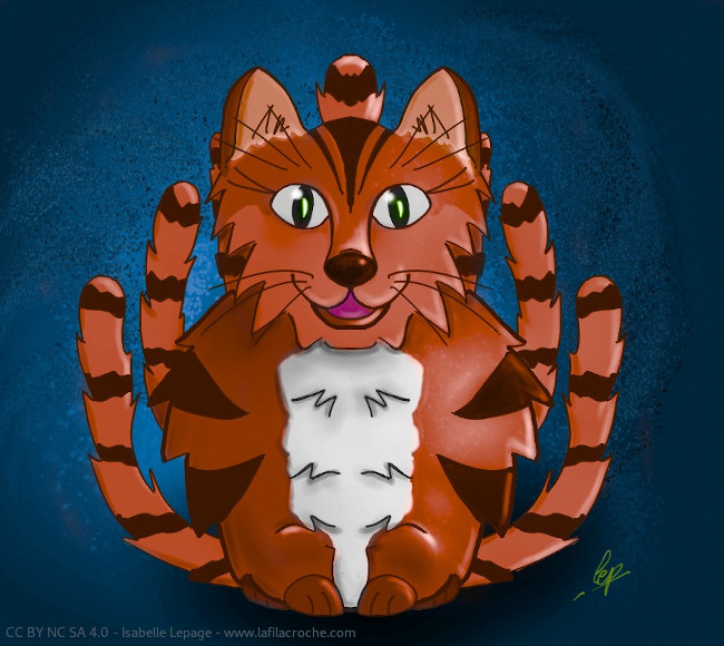 Dessin chat à sept queues