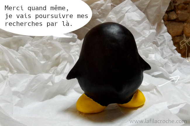 Tux, de dos, dis qu’il va poursuivre ses recherches par là