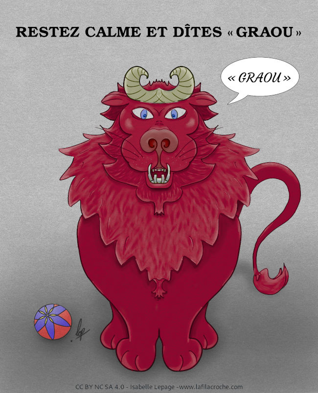 Dessin d’un lion cornu qui dit « Graou »