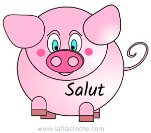 Dessin d’un cochon avec écrit Salut sur son corps