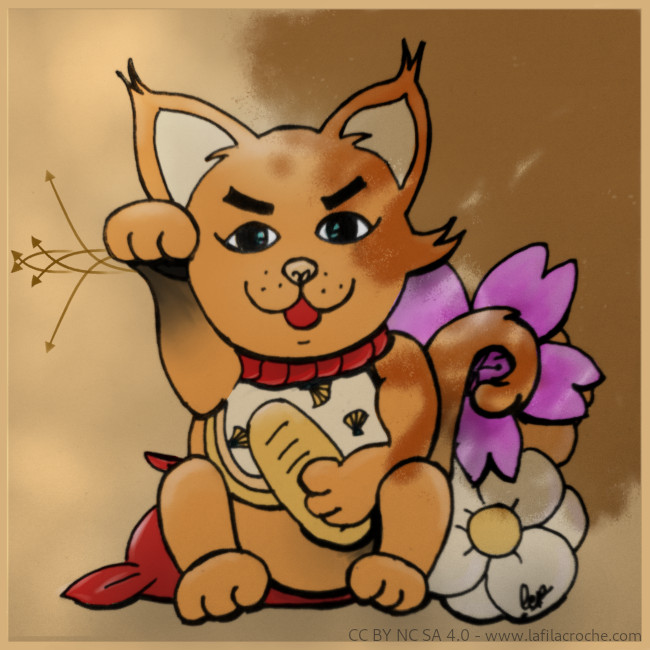 Dessin d’un maneki neko avec des oreilles d’écureuil