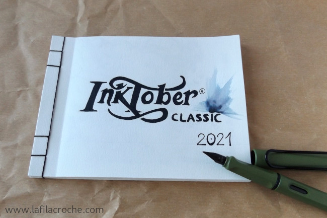 Mes dessins pour Inktober 2021 reliés avec une reliure dite japonaise ou chinoise
