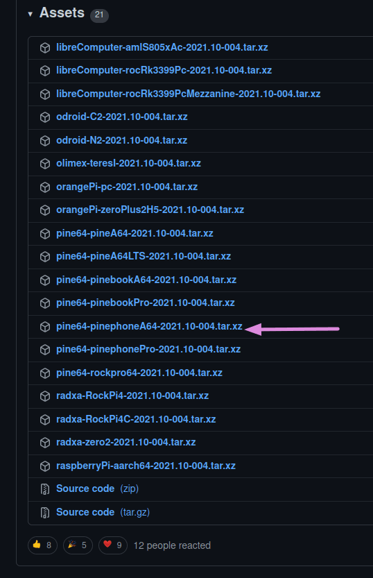 Capture écran de la liste des images Tow Boot