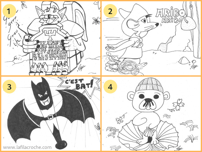 Dessins 1, 2, 3 et 4 pour inktober