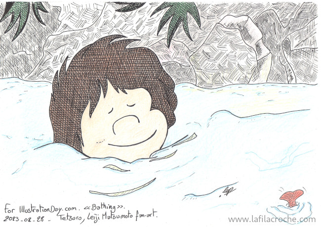Tetsuro prend un bain dans une source d’eau chaude